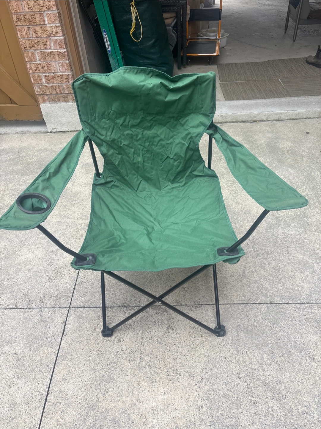 Green Folding Camp Chair with Cup Holder