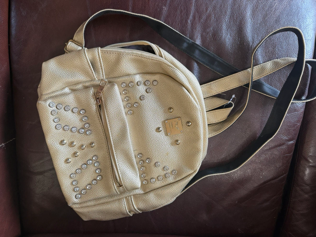 Gold Mini Backpack with Rhinestones
