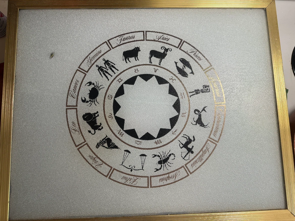 Large Mid Century Zodiac Glass Counter top cutting board