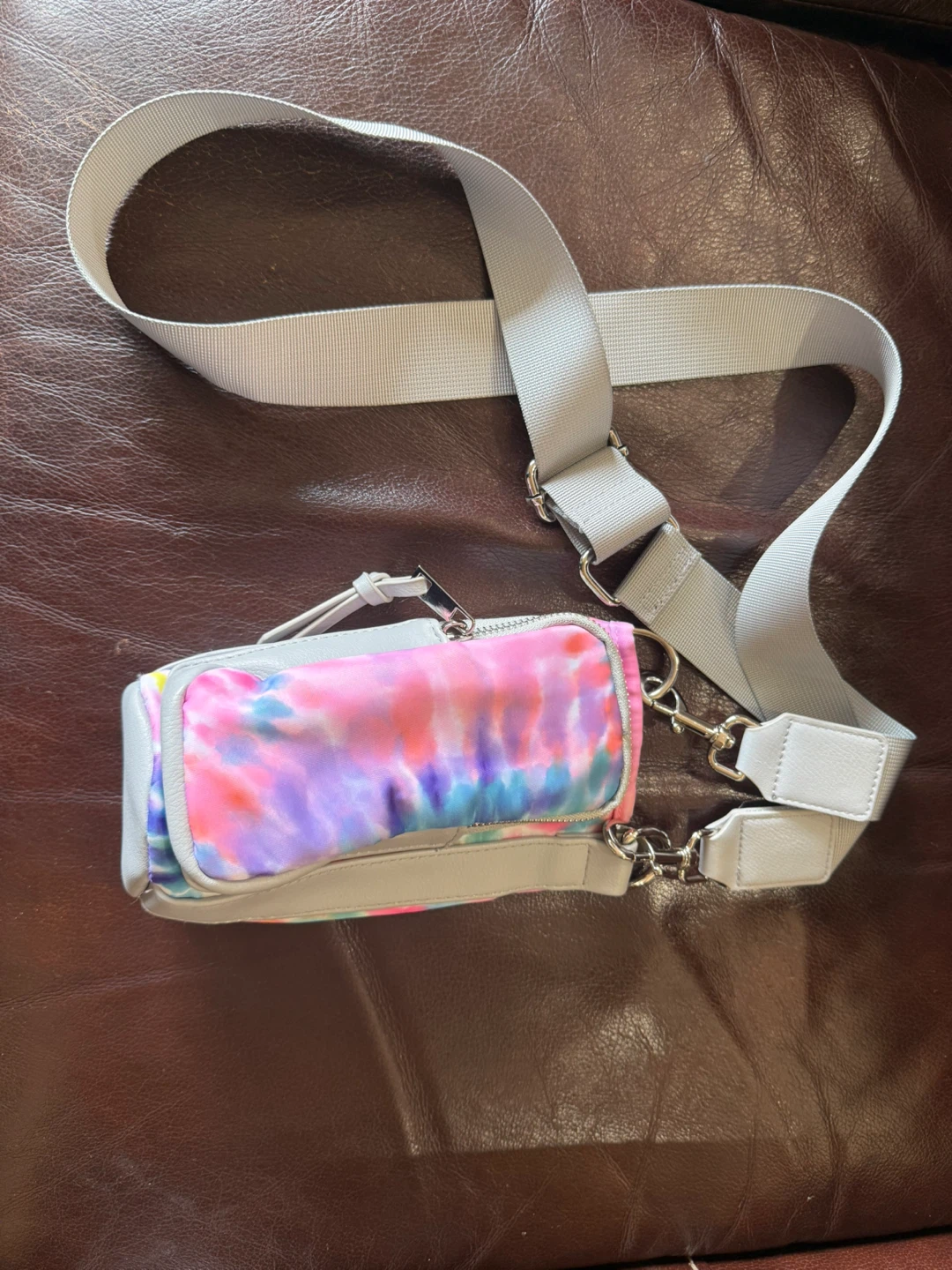 Tie-Dye Crossbody Bag with Grey Strap