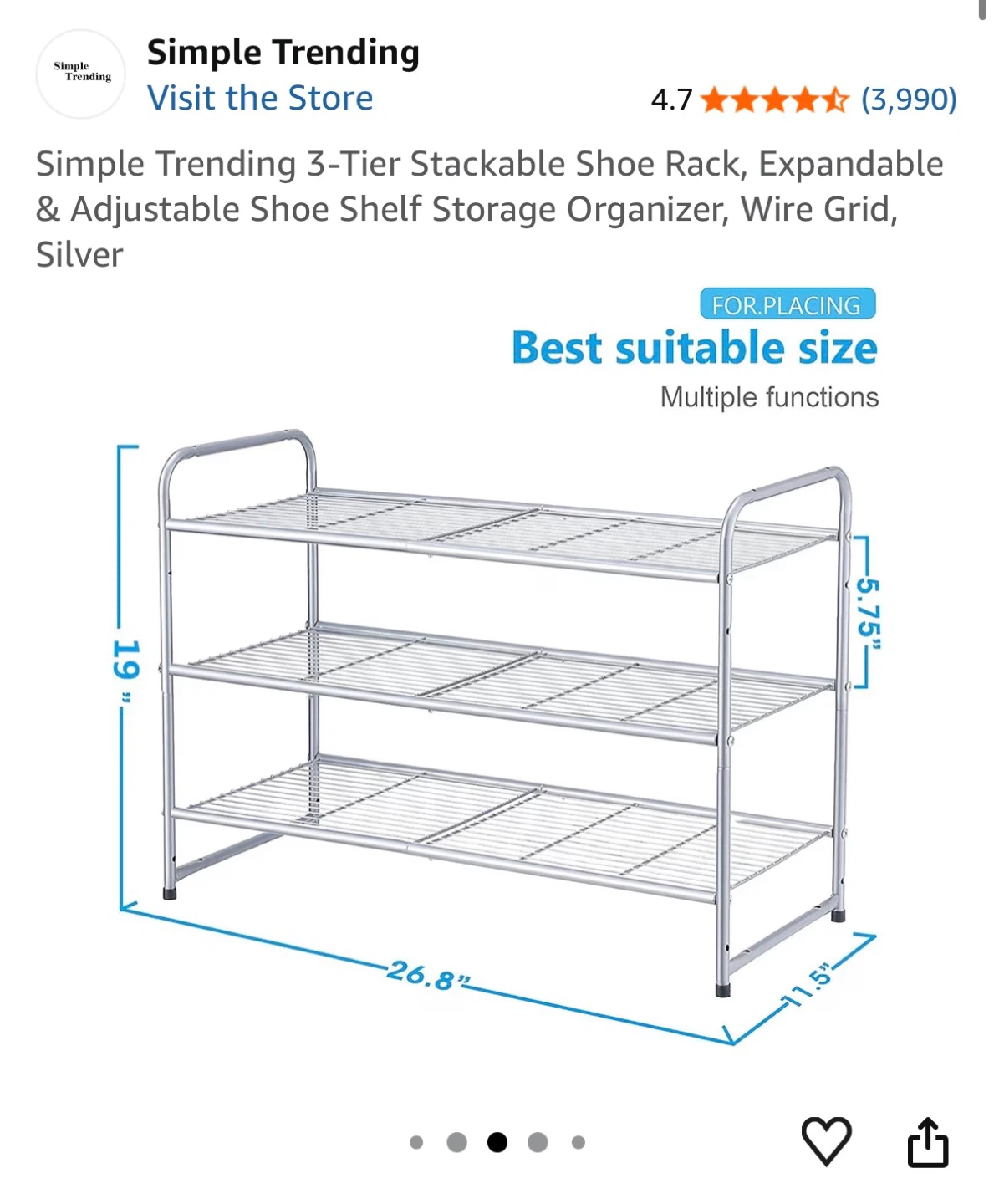 Simple Trending 3-Tier Shoe Rack - Silver - photo 3