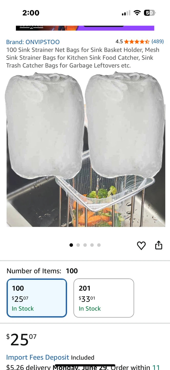 100 Sink Strainer Net Bags