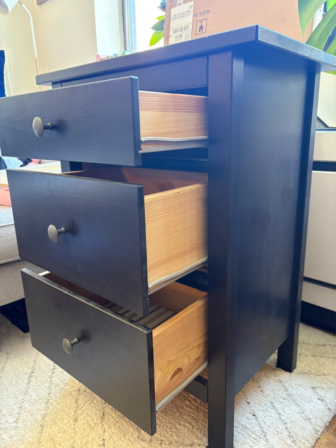 IKEA Black 3-Drawer Nightstand - photo 3