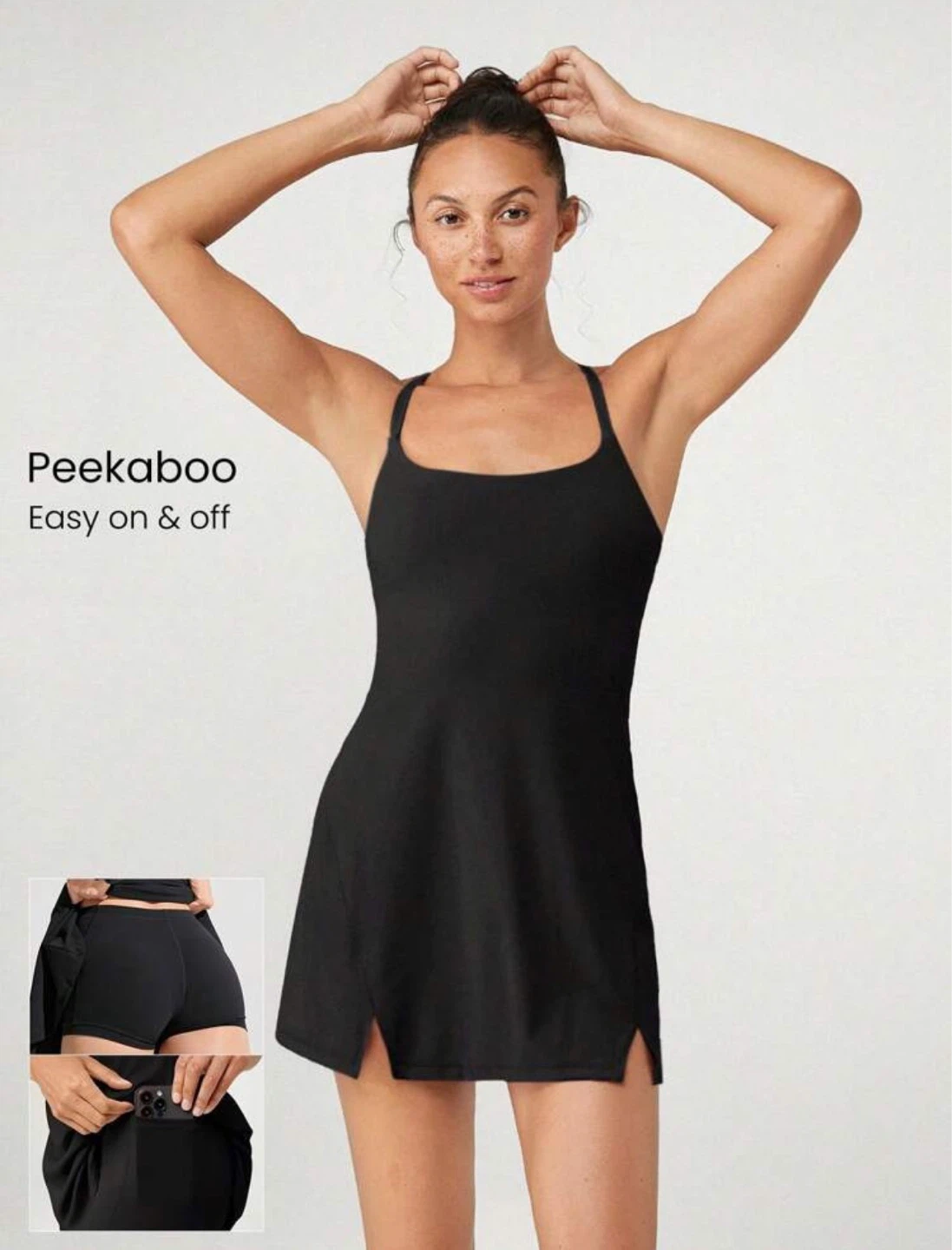 Women's Black Athletic Dress with Built-in Shorts - photo 2