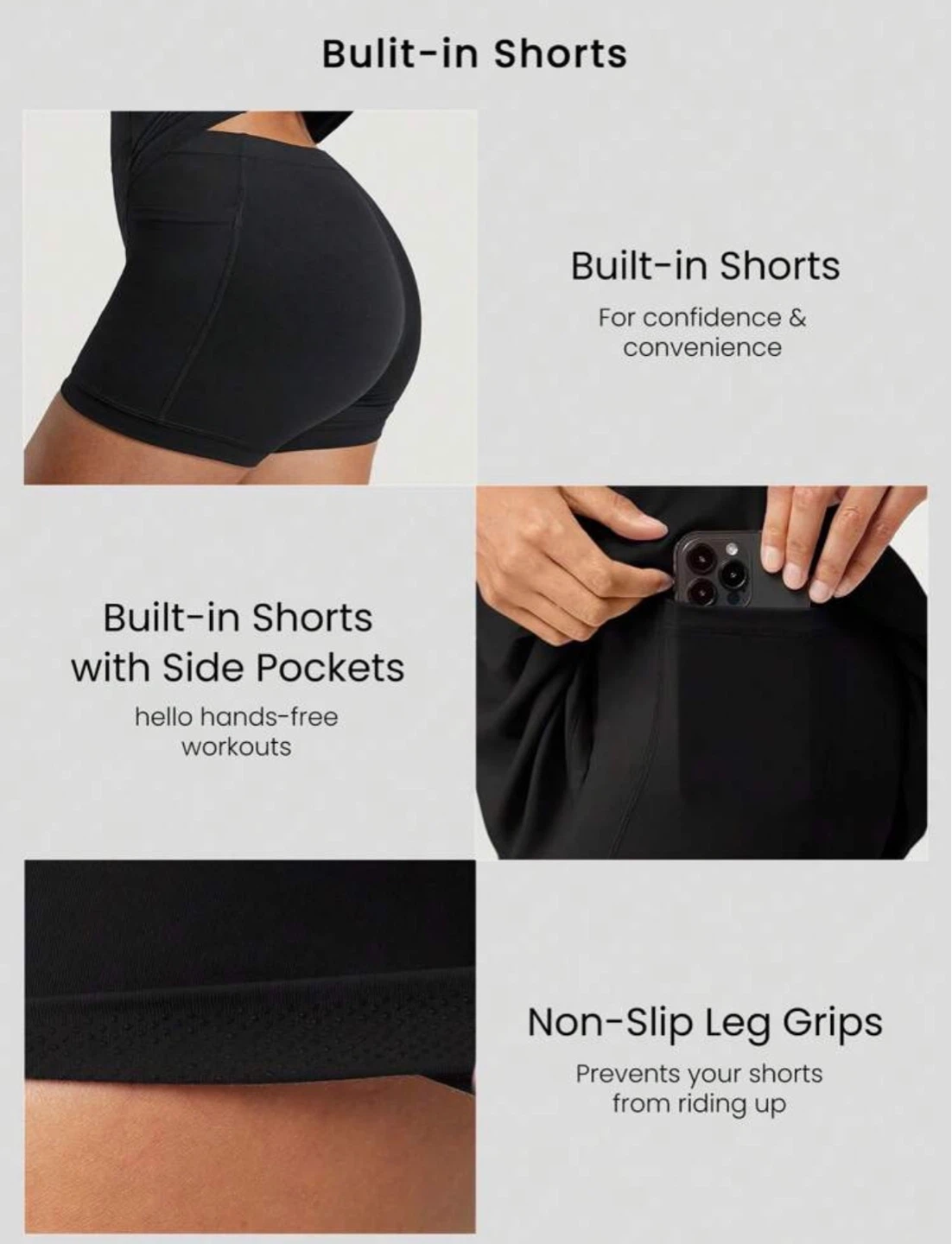 Women's Black Athletic Dress with Built-in Shorts - photo 4