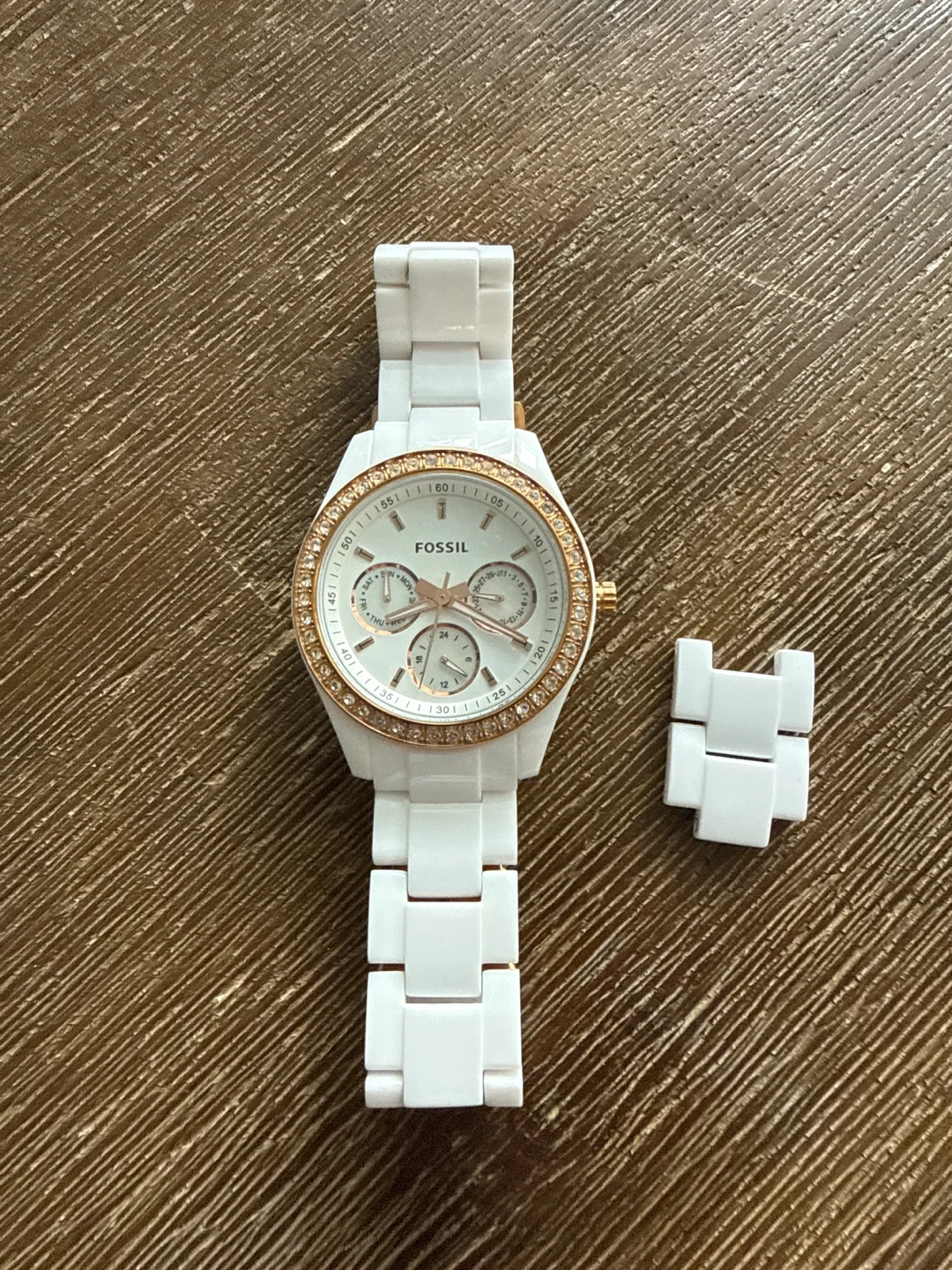 Fossil White Ceramic Watch with Rose Gold Accent