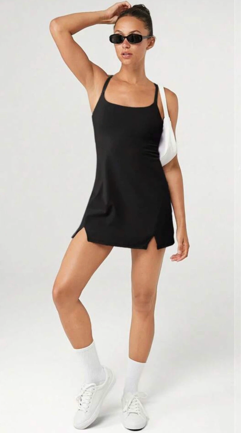 Women's Black Athletic Dress with Built-in Shorts