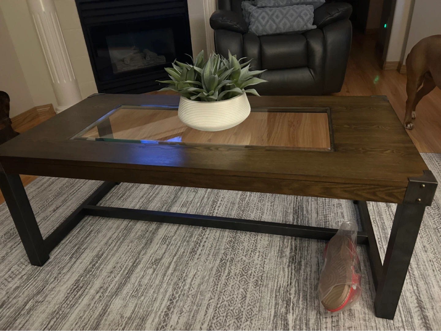 Wooden glass coffee table with 2 matching end tables