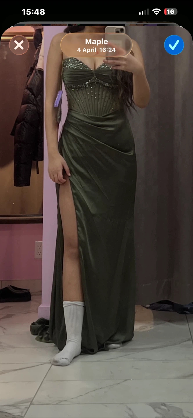 BEAUTIFUL OLIVE GREEN PRINCESS CORSET PROM DRESS - photo 2