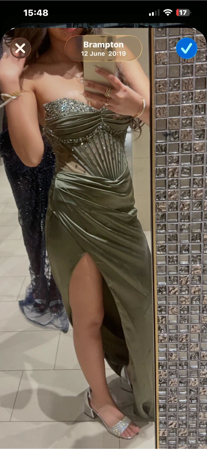 BEAUTIFUL OLIVE GREEN PRINCESS CORSET PROM DRESS - photo 3