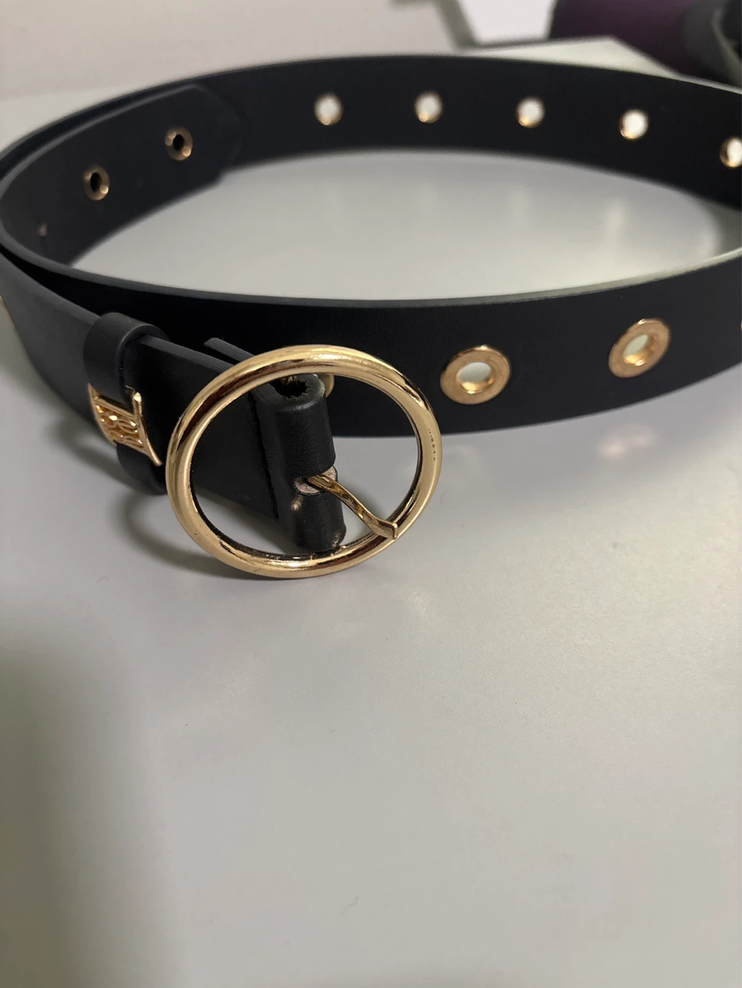 Bebe Black Belt with Gold Grommets and Oval Buckle - Size M - photo 4