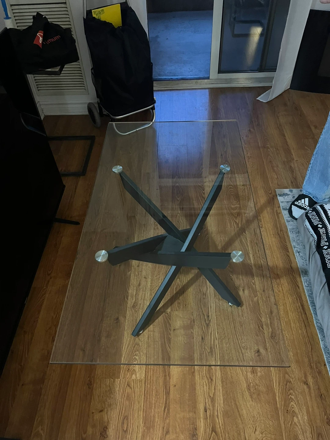 Glass Top Coffee Table with Metal Base
