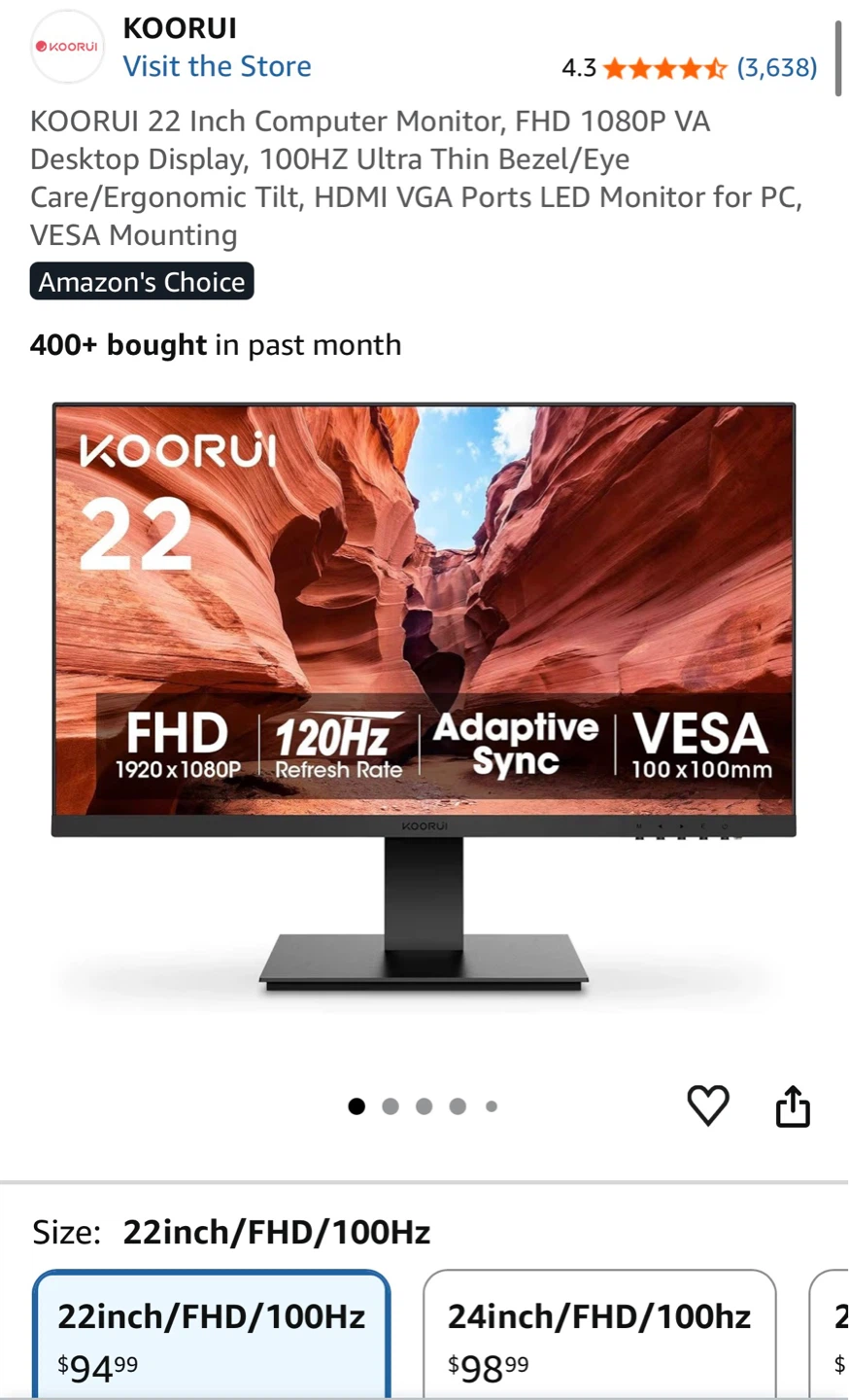 KOORUI 22 Inch FHD 1080P Computer Monitor