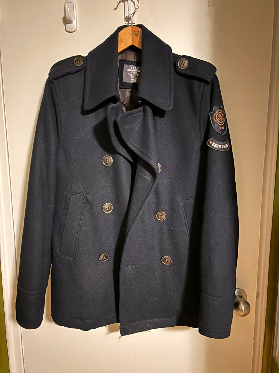 L.O.C.G. Double Breasted Wool Blend Peacoat