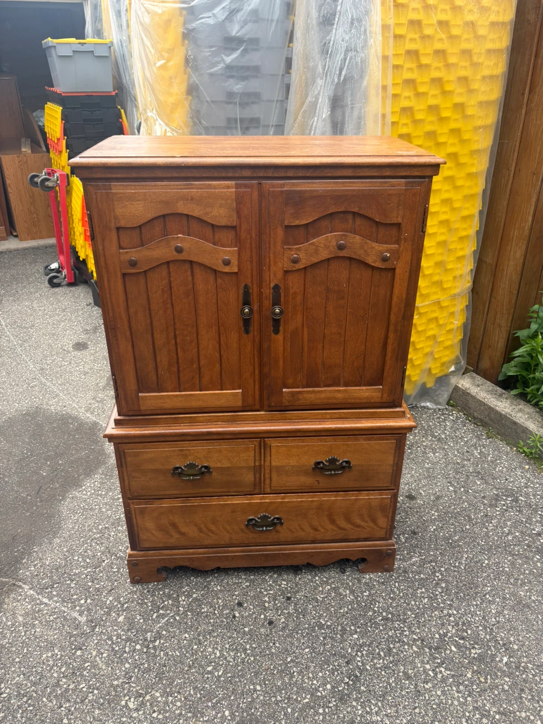 Free delivery used vintage Wooden Armoire Dresser - photo 4
