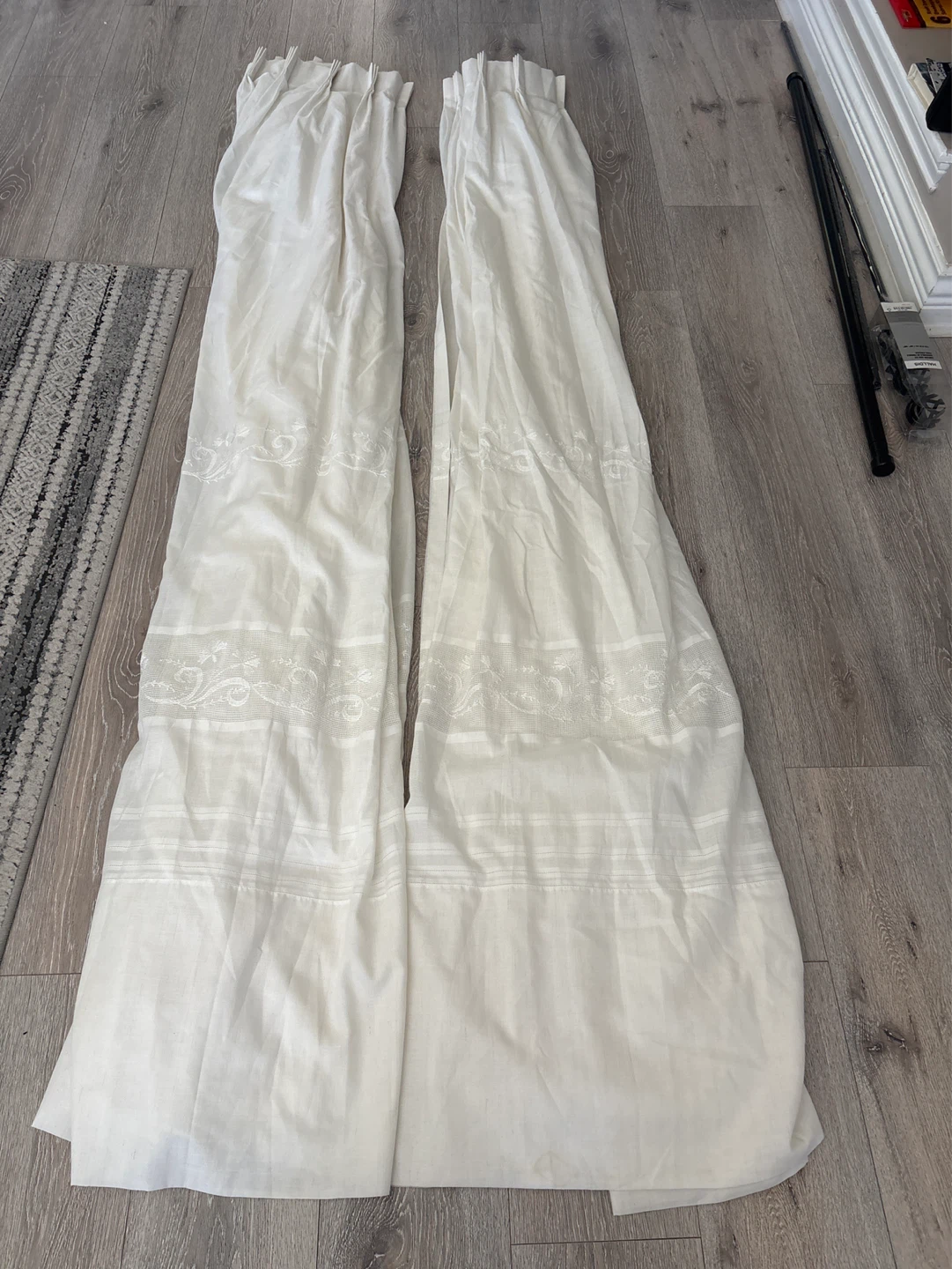 White Embroidered Curtains (2 Panels)