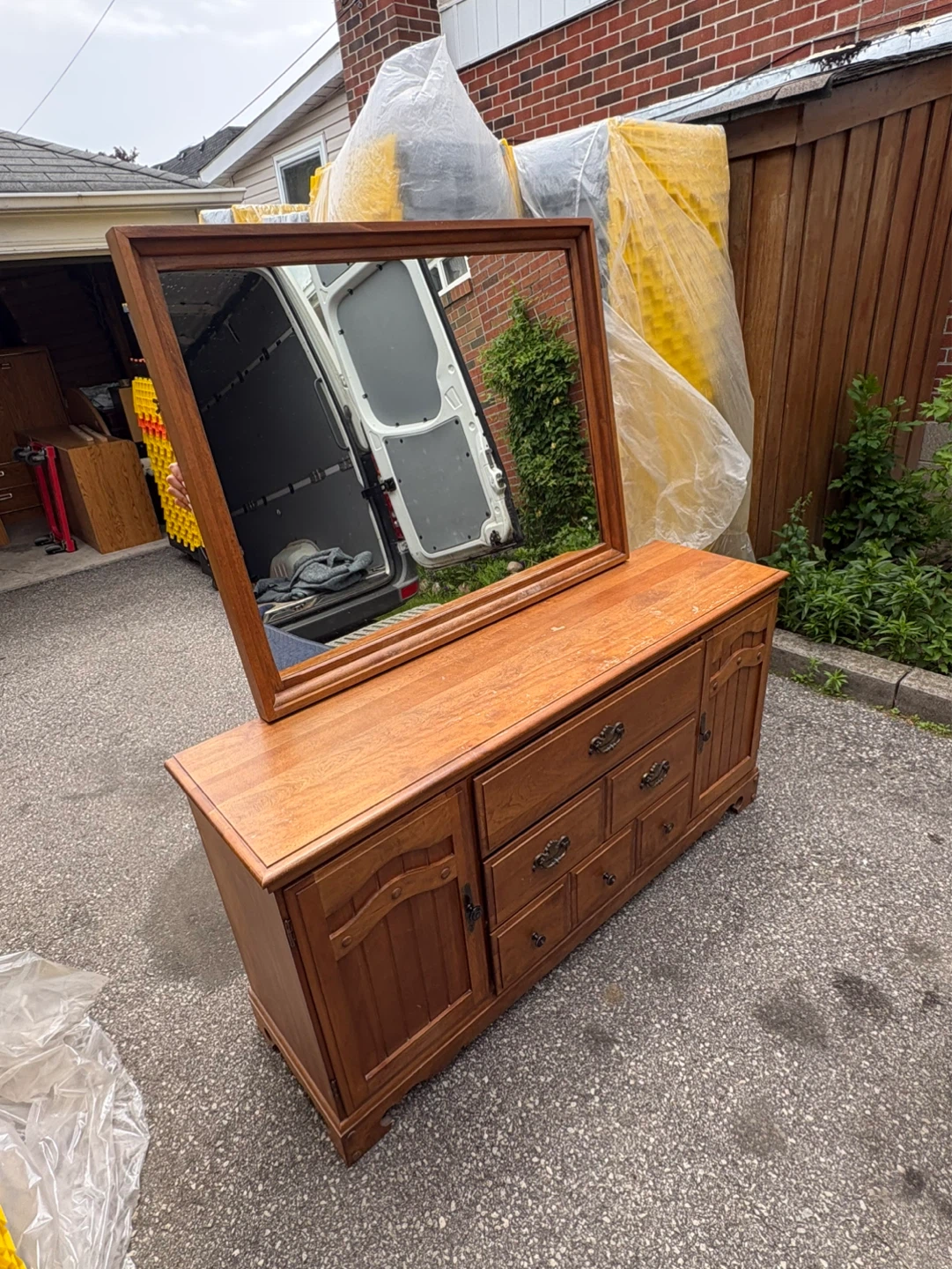 Free delivery antique Wooden Dresser with Mirror - photo 4