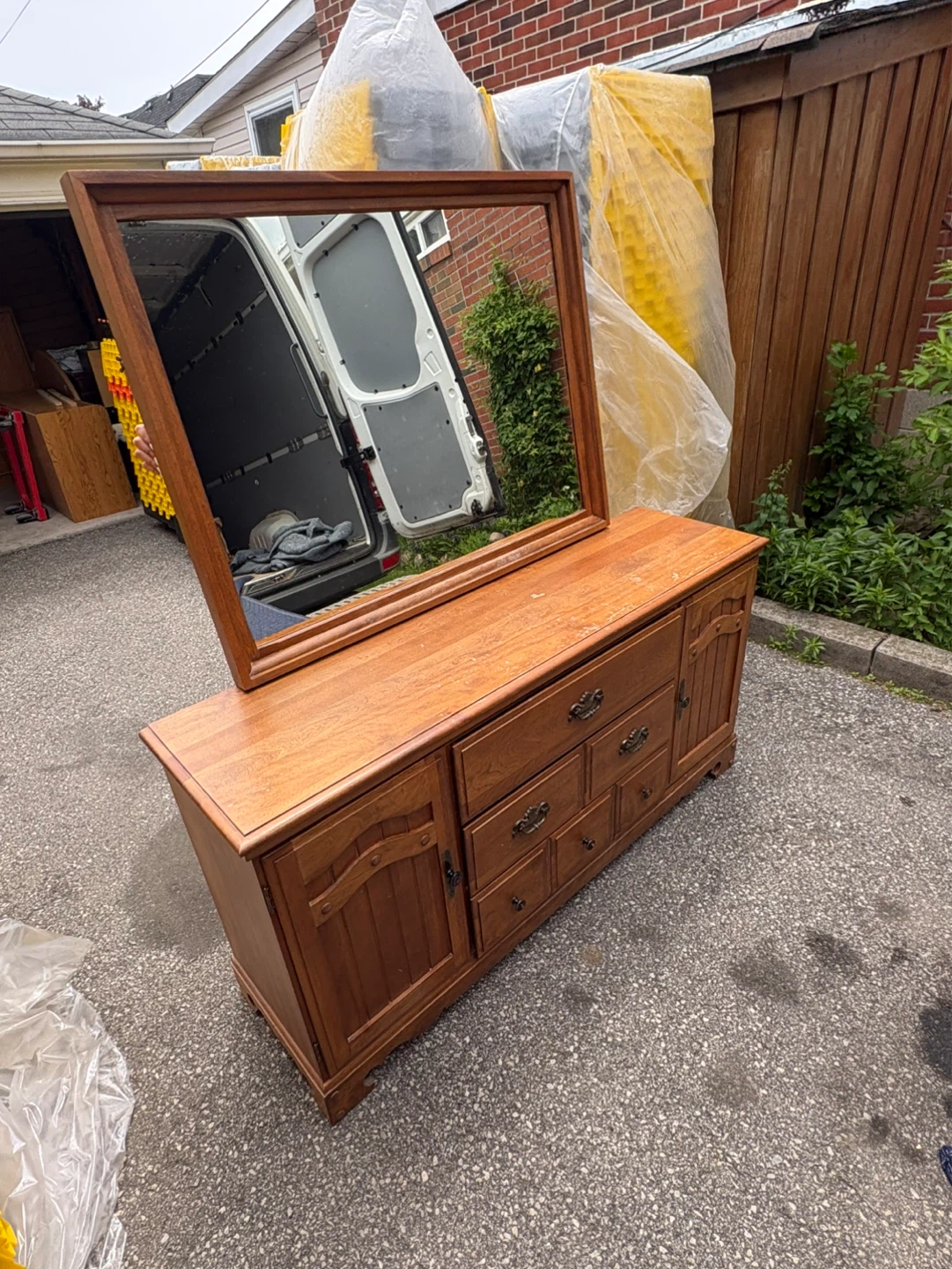 Free delivery antique Wooden Dresser with Mirror - photo 5