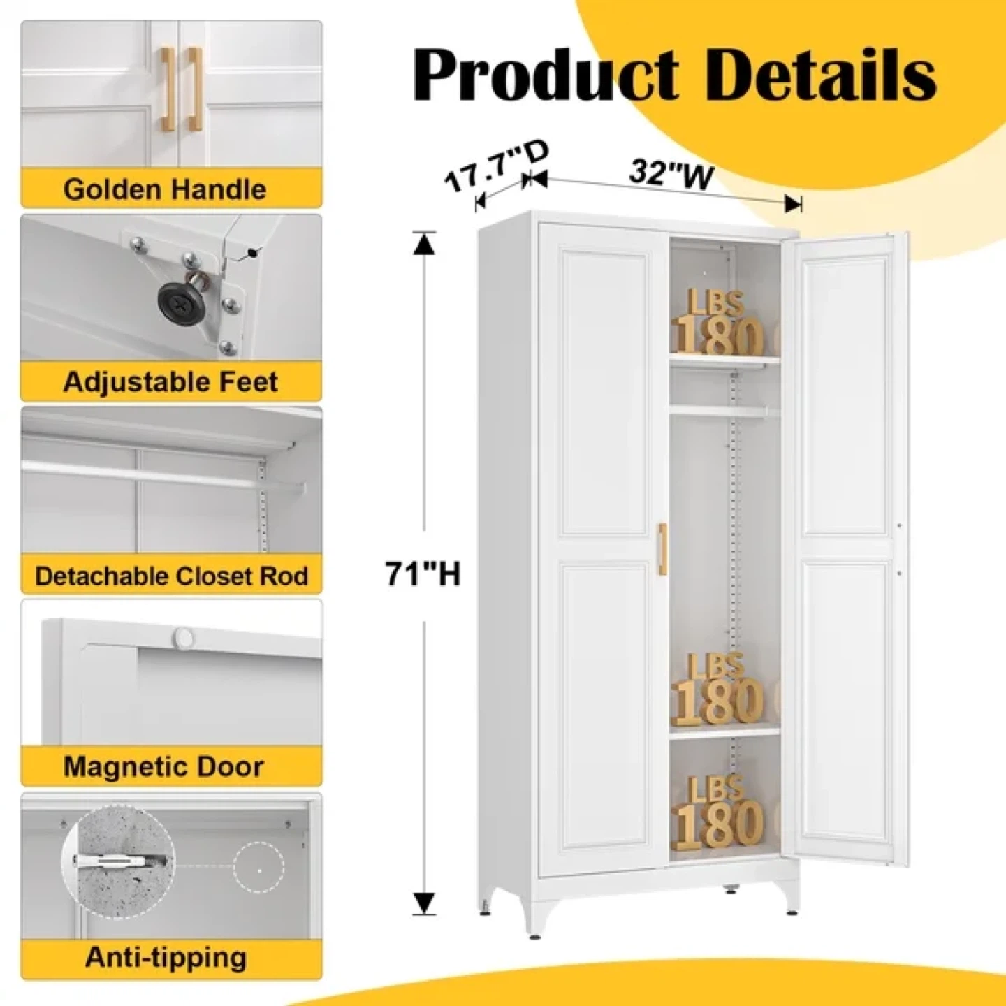 Polup 71" Tall Modern Armoire Wardrobe Closet with Hanging Rod - photo 3