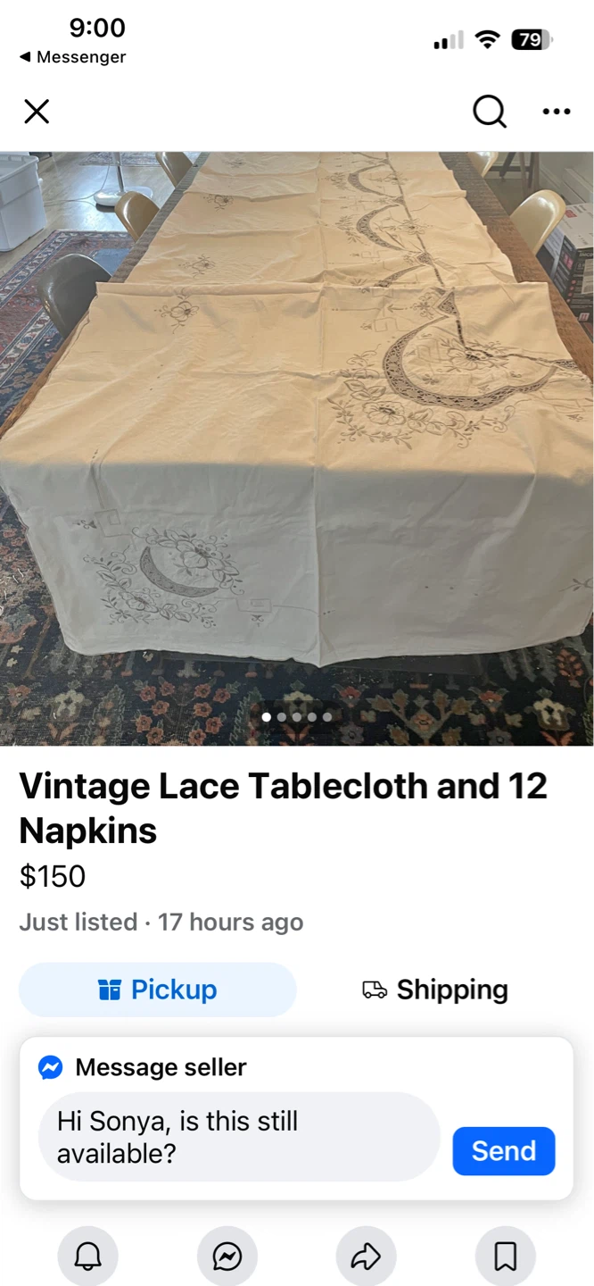 Antique dowry- Linen table cloth - had embroidered - photo 5