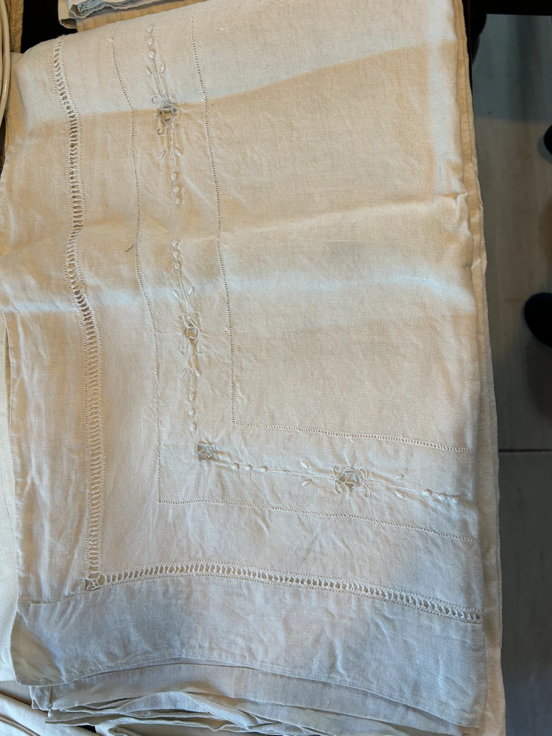 Antique dowry- Linen table cloth - had embroidered - photo 2