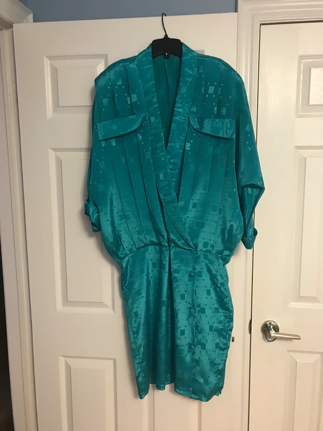 Teal Geometric Print Button-Up Mini Dress