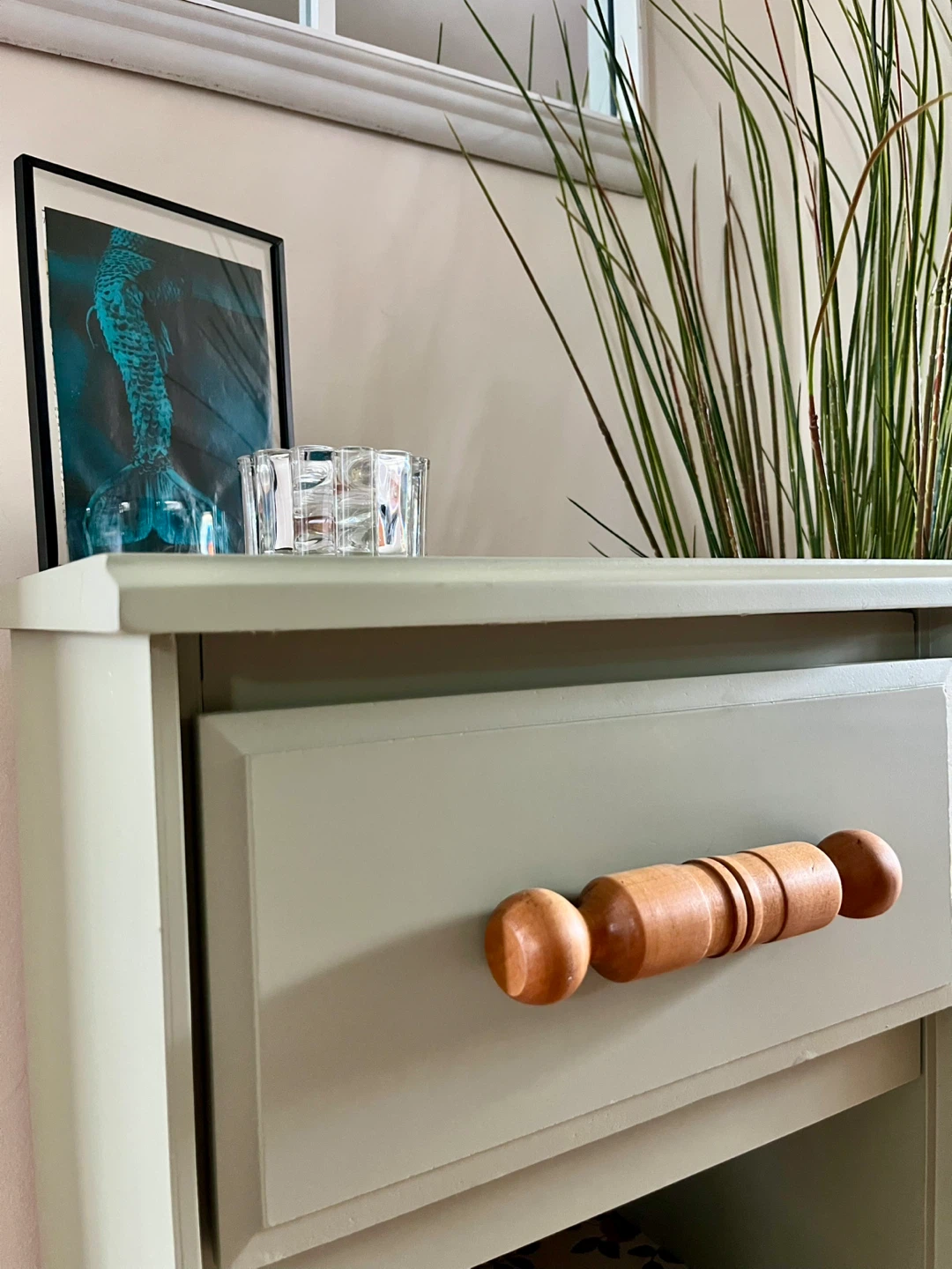 Sage Green Nightstand with Drawer - photo 2