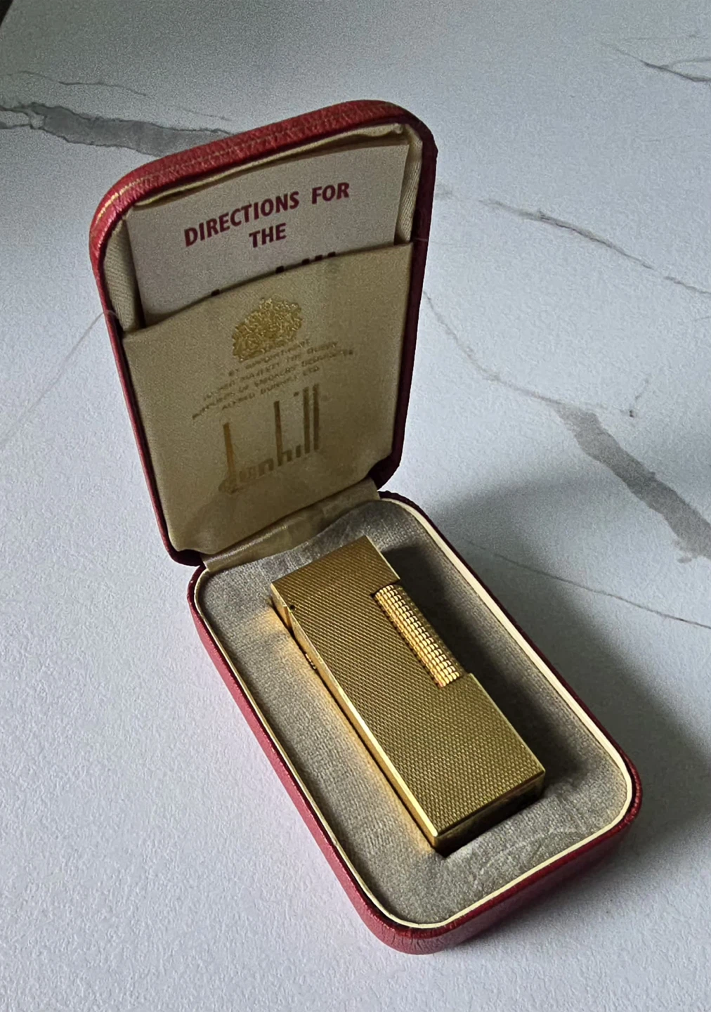 Vintage Dunhill Rollagas Gold Plated Lighter w/ Box