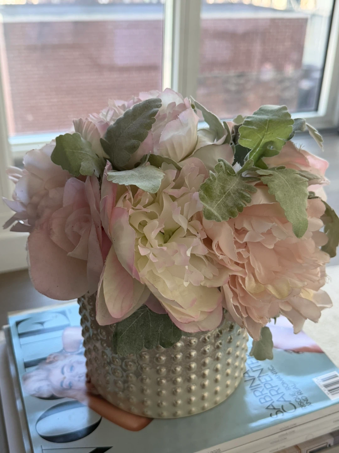 Faux Floral Arrangement in Textured Ceramic Vase - photo 2