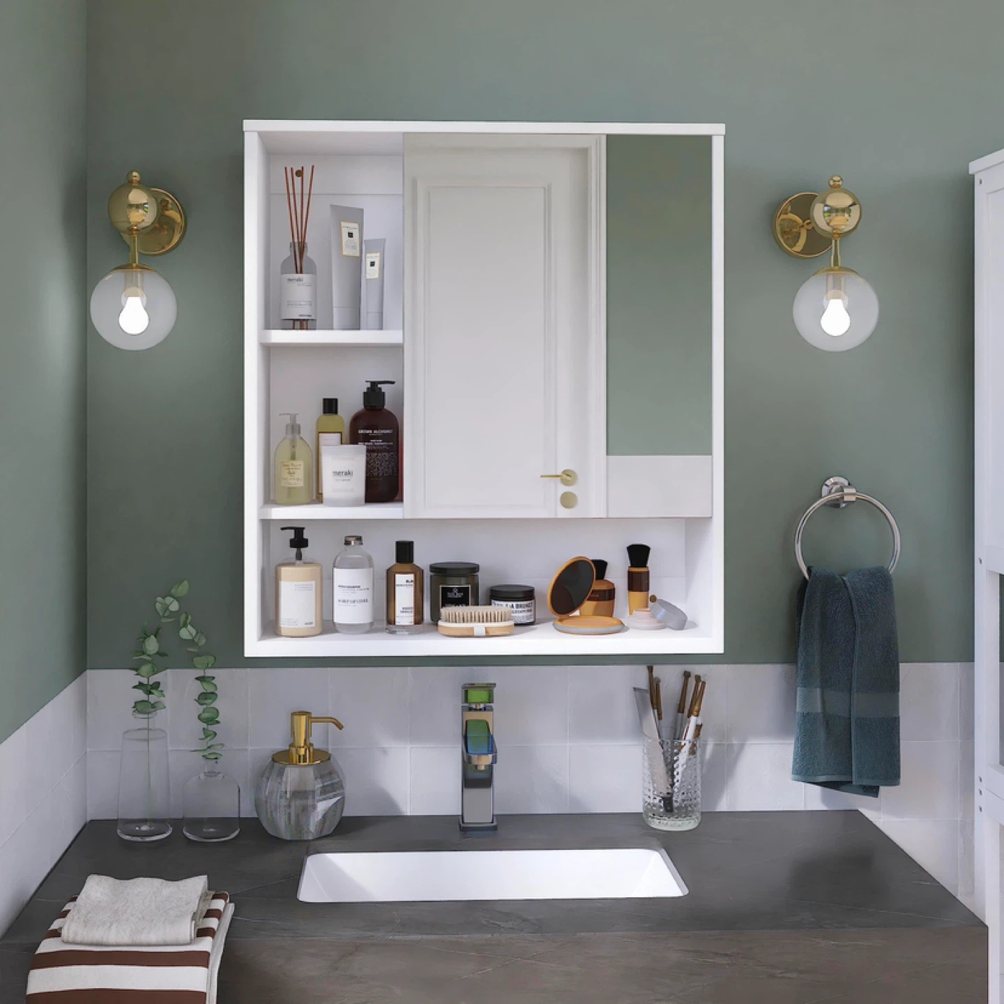 SMIBUY Bathroom Cabinet Wall Mounted with Mirror - photo 2