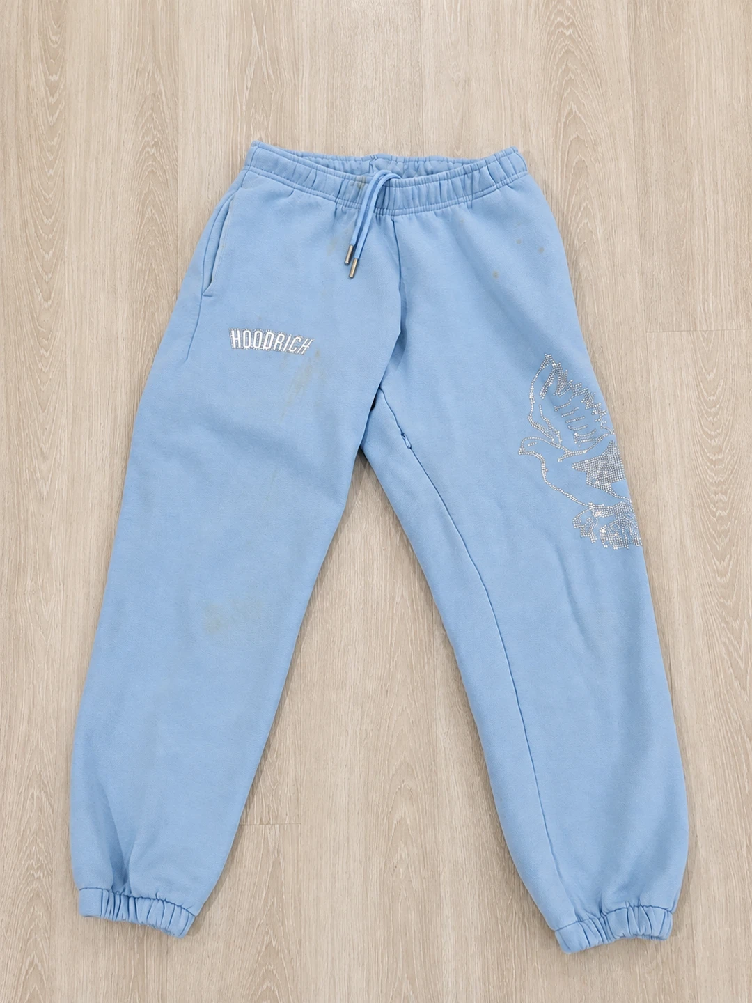 Hoodrich Baby Blue Sweatpants Rhinestone Graphic