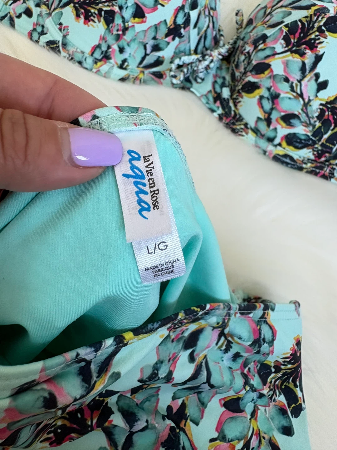 La Vie en Rose Aqua Floral Bikini Set (never worn) size L - photo 3