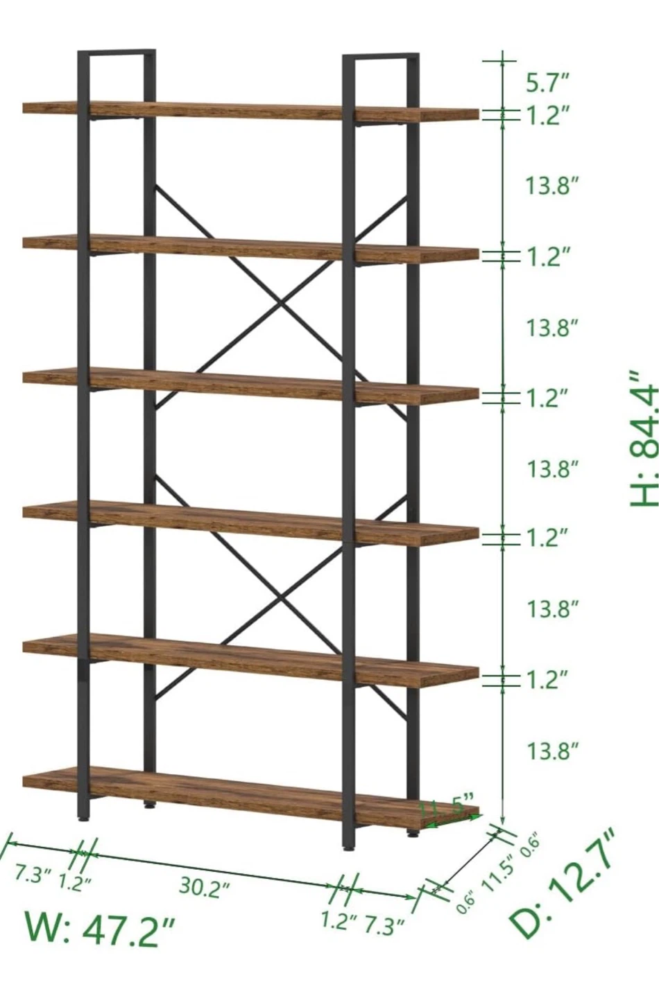 6-Tier Industrial Bookshelf