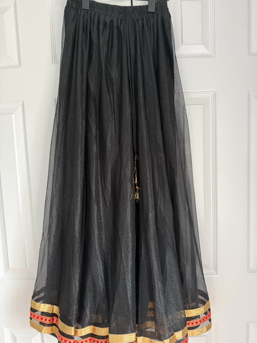 Black Tulle Maxi Skirt with Gold and Red Trim - photo 2
