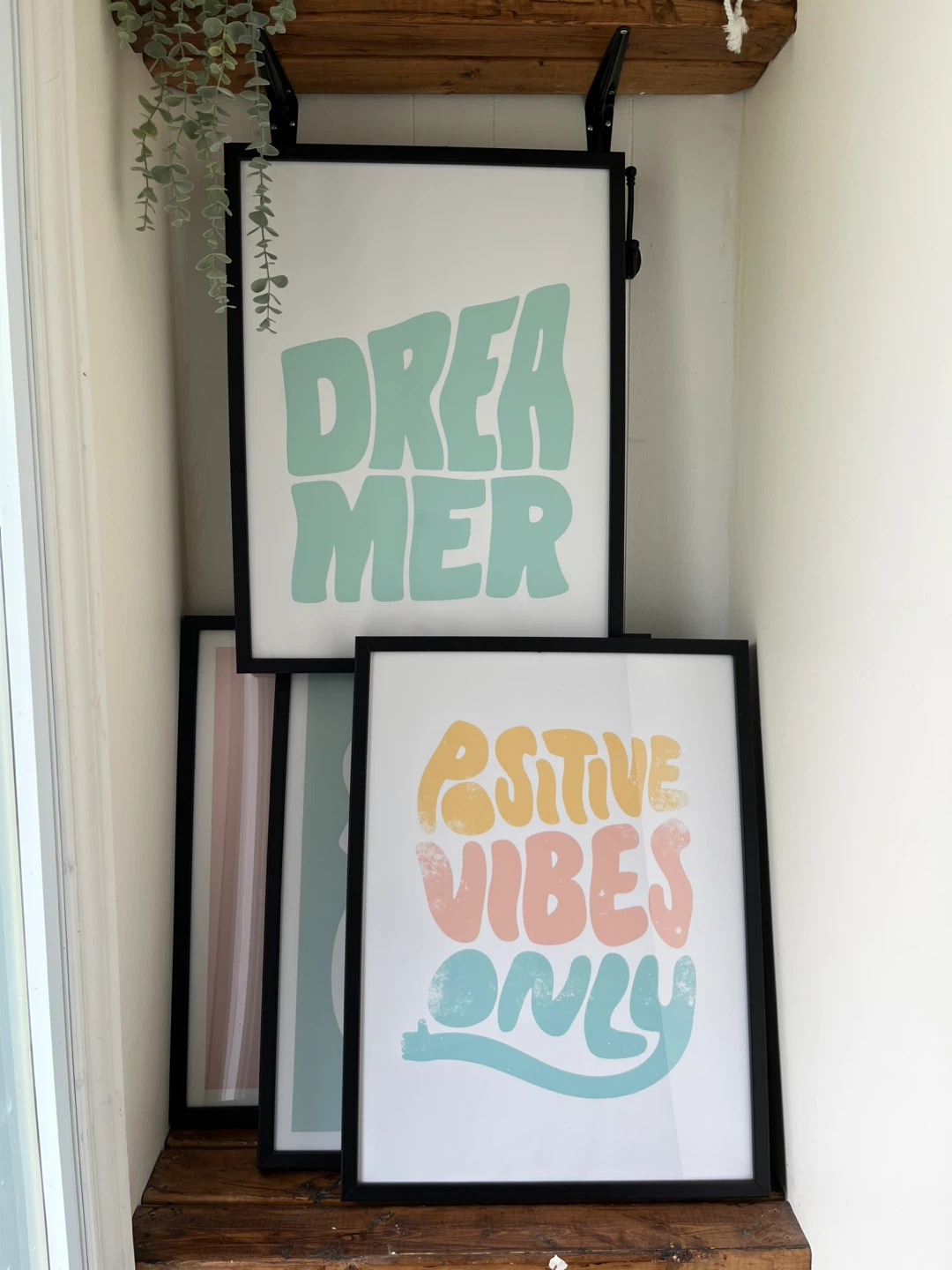 4 Funky Word Prints with Black Pictures Frames
