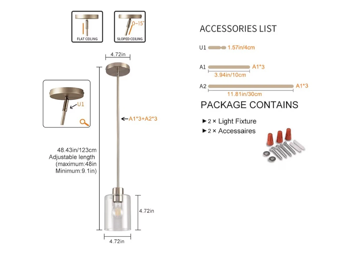 2 Pack Pendant Lights with Glass Shade - photo 2