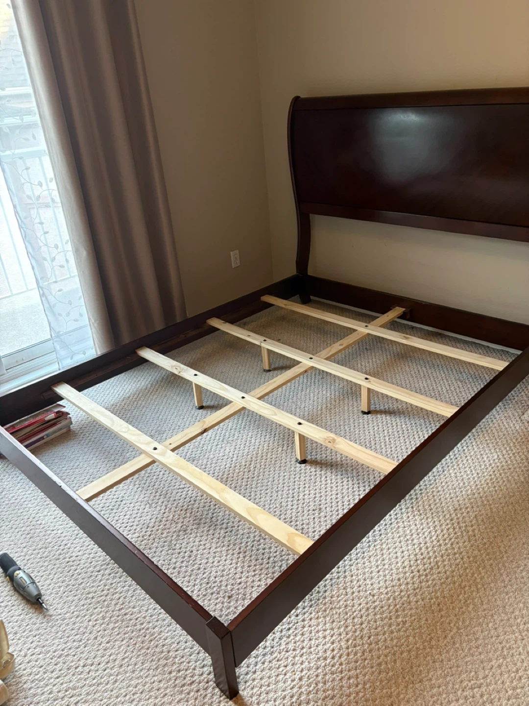 Dark Wood Sleigh Bed Frame - photo 3