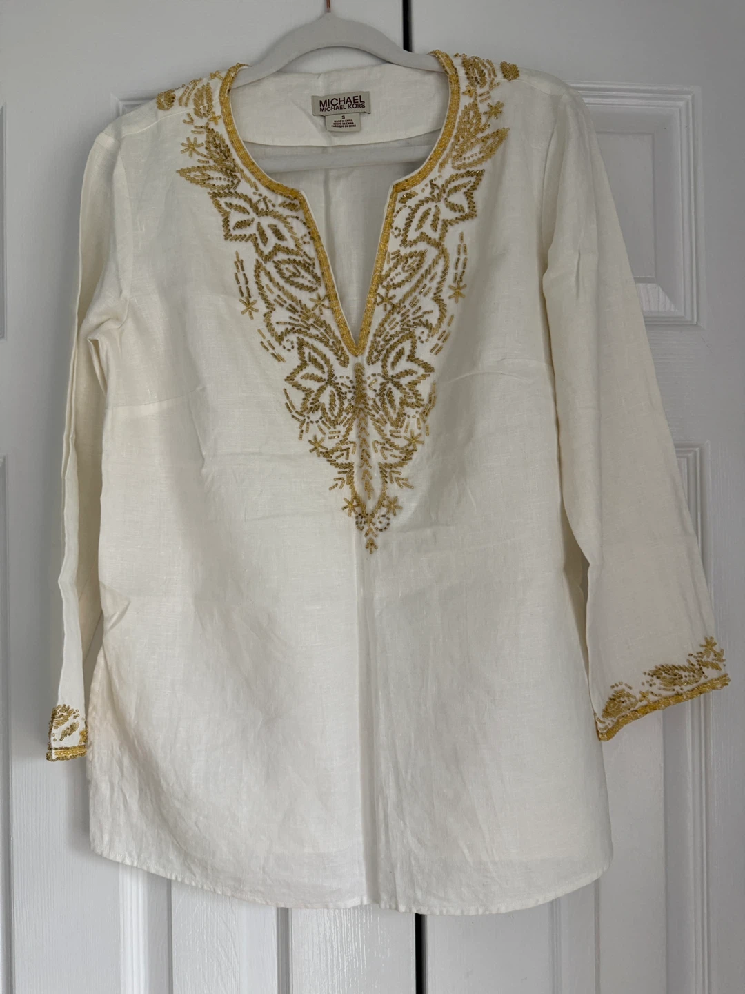 Michael Kors White Beaded Tunic Top