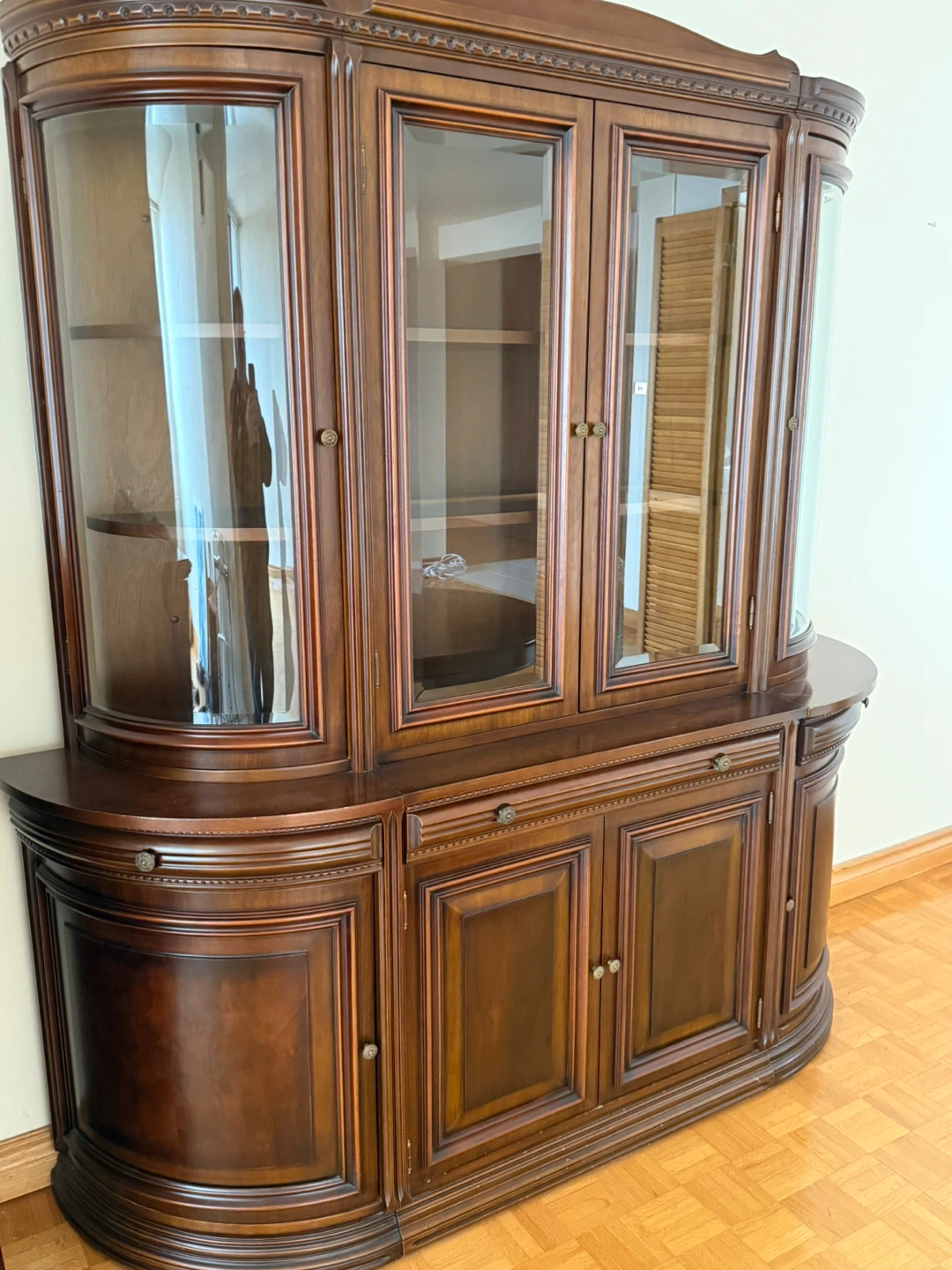 Large Wooden China Cabinet with Glass Doors