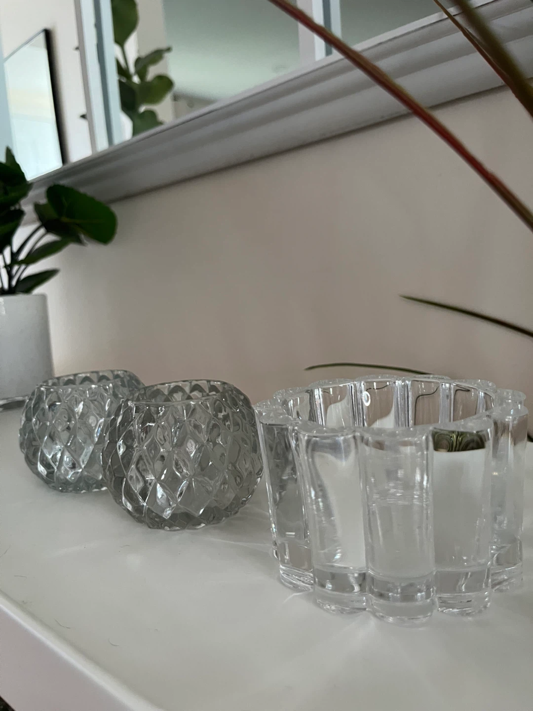 3 Clear Glass Candle Holders - photo 2