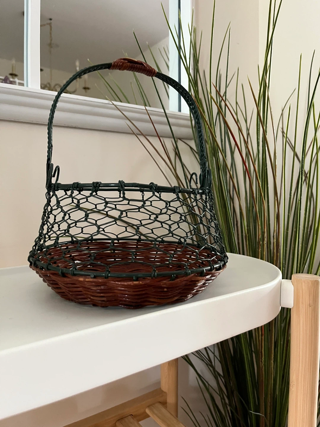 Wire and Wicker Basket with Handle