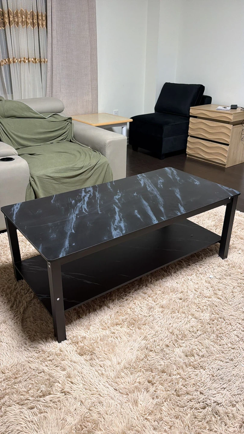 Black Marble Coffee Table with Lower Shelf - photo 2