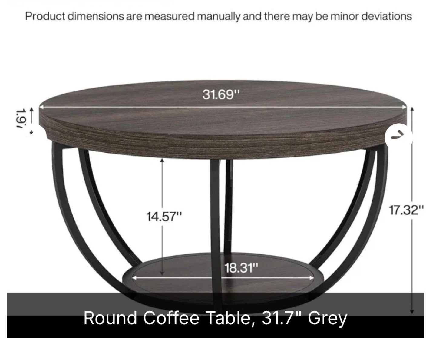 Round Coffee Table - 31.7" Grey - photo 2