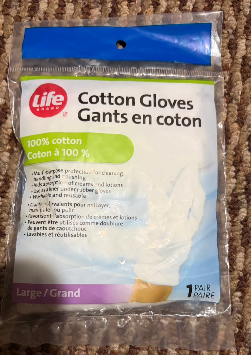 Life Brand Cotton Gloves - Large