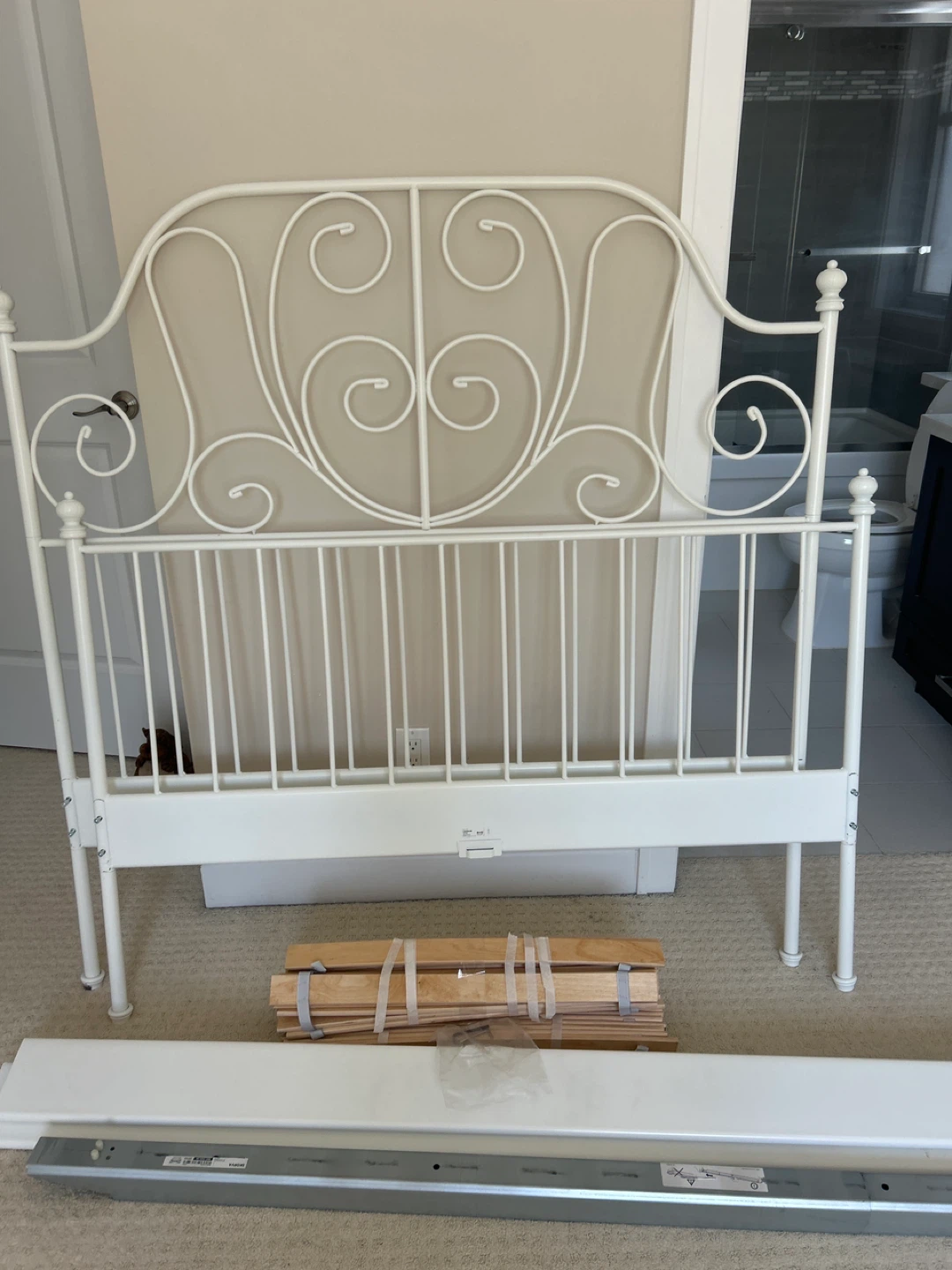 Full size White Metal Headboard with Slats