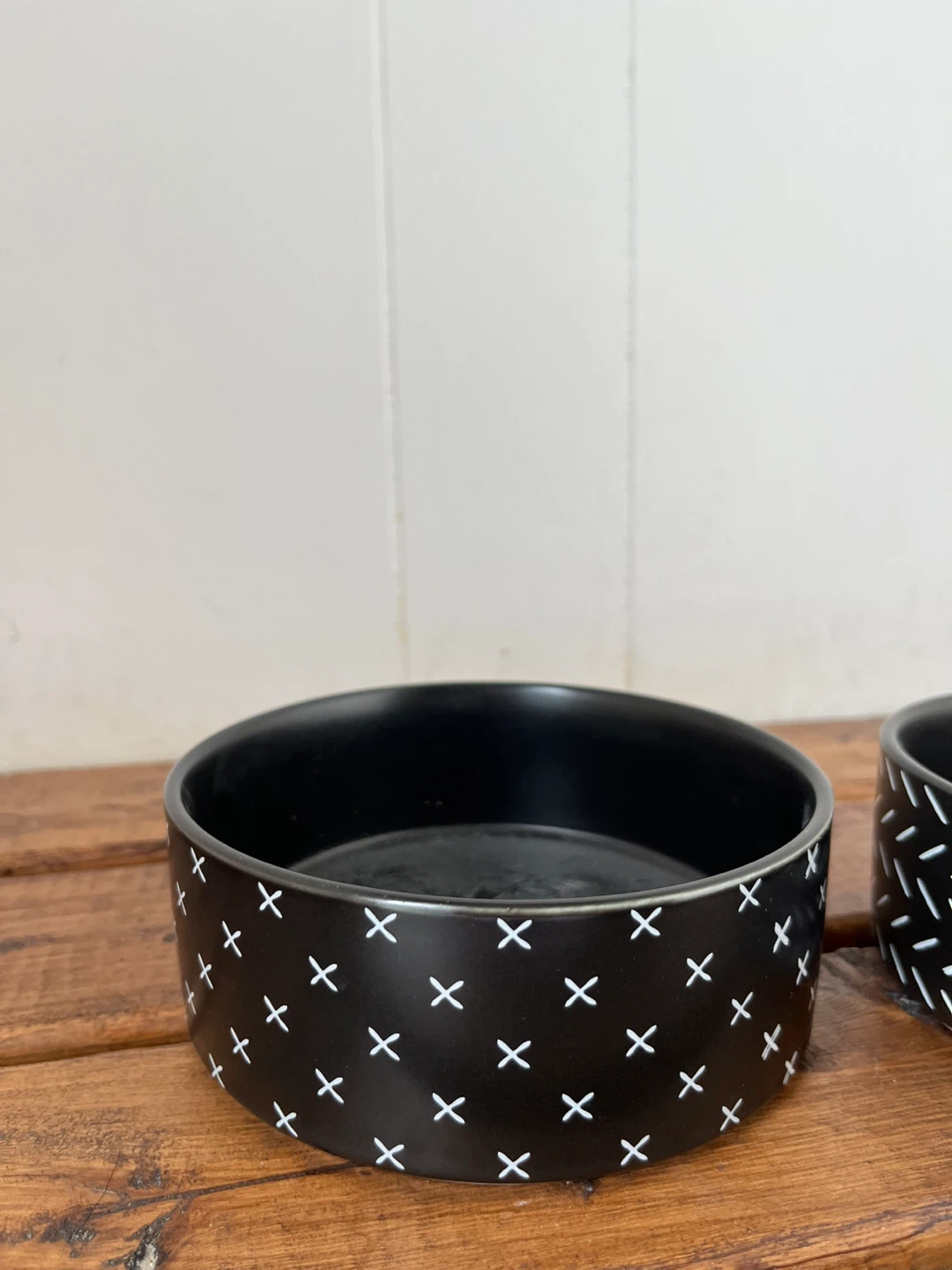 Pair of Black Pet Bowls with White Patterns - photo 2