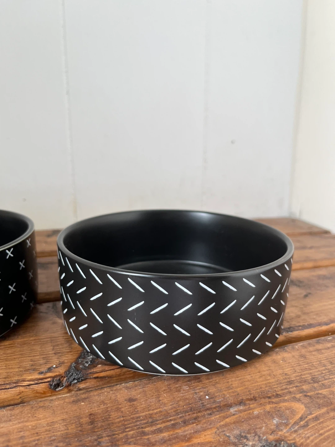 Pair of Black Pet Bowls with White Patterns - photo 4