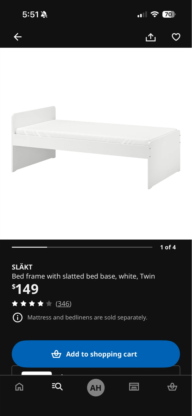 IKEA SLÄKT Bed Frame with Slatted Bed Base - Twin - White - photo 3