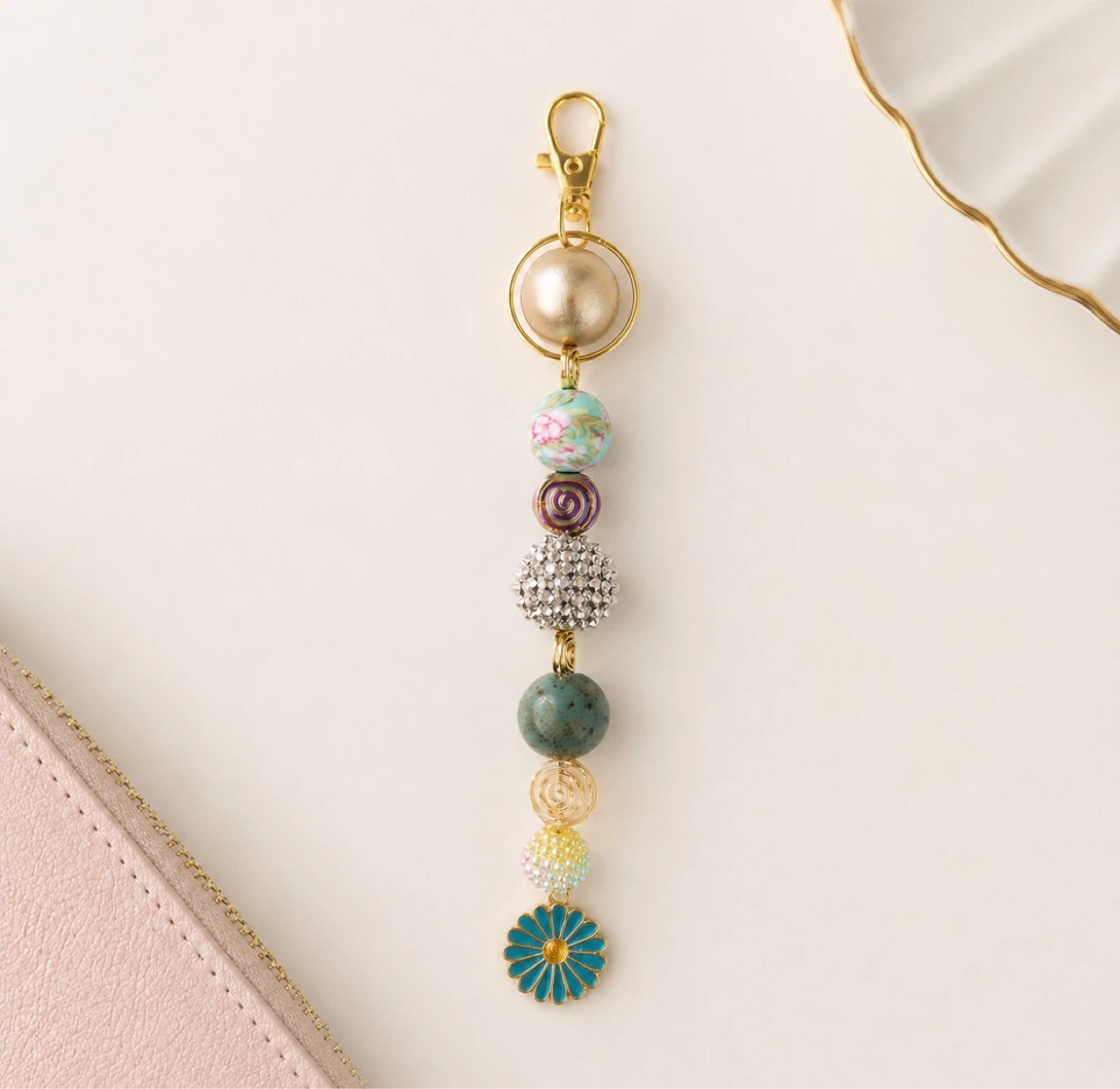 Beaded Keychain with Flower Charm - photo 3