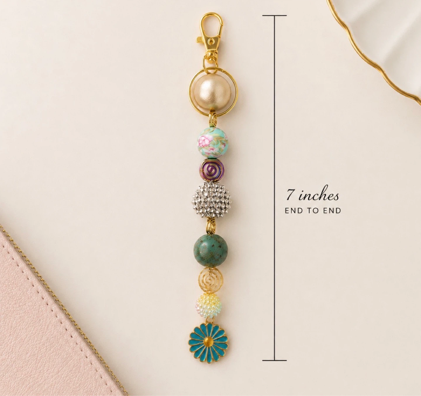 Beaded Keychain with Flower Charm - photo 2